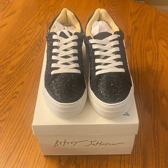 NWT Betsey Johnson Sparkling Black Platform Sneakers - Picture 1 of 5